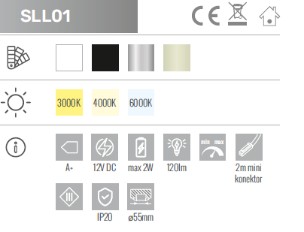 LED zápustné nábytkové svietidlo okrúhle zápustné INOX 2W 2700K 120 lm SLL01