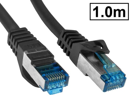 Cat.6A PIMF prepojovací kábel tienený RJ45-RJ45 1:1 Cu AWG26 čierny 1m