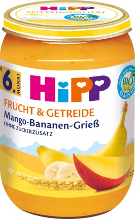 Hipp Bio Ovocná Krupicová kaša Mango Banán 6m 190g