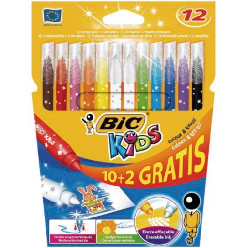 Bic 10+2 mix farebné fixky, magické zmazateľné fixky, zvýrazňovače