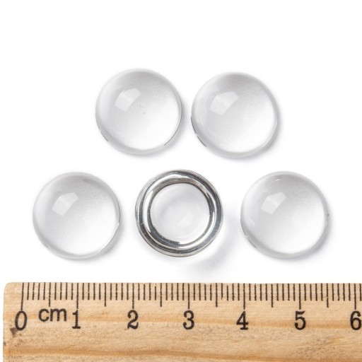 Sklenené kabošony, priehľadné, polguľaté, bezfarebné, 16x7,5mm, 20ks
