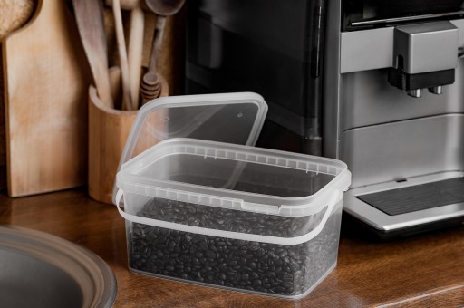 Priehľadné obdĺžnikové vedierko 2,5L s vekom FOR FOOD na drobnosti