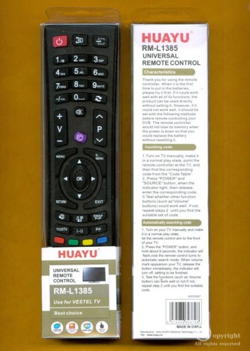 VESTEL REMOTE RM-L1387 RC4862 RC4870 HUAYU