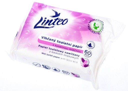 LINTEO Lactic Acid vlhčený toaletný papier 60 ks ľahko rozpustný