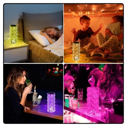 KRYŠTÁLOVÁ STOLOVÁ LAMPA SPÁLŇOVÁ STOLNÁ LAMPA RGB DIAMANTOVÁ LED + DIAĽK.