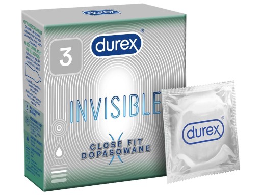 DUREX INVISIBLE priliehavé kondómy, slim fit kondómy, 3 ks