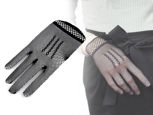 čierne gotické sieťované rukavice 22 cm