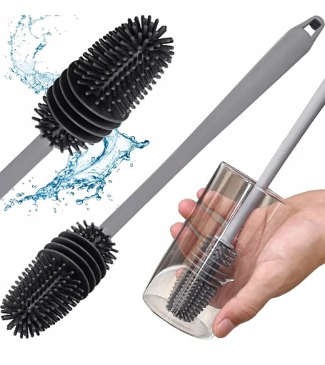 SILIKÓNOVÁ KEFA NA UMÝVANIE POHÁR, FĽAŠÍ, 28CM