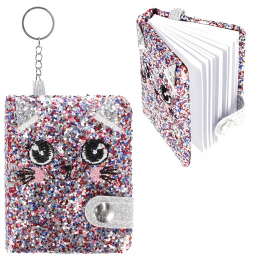 NOTEBOOK SEQUIN NOTEBOOK KEYRING DIÁR MINI CAT MAČIATKA