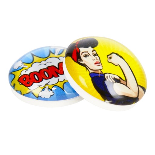 okrúhle sklo MAGNETY na chladničku Strongwoman/Boom dome 3,5 cm 2 ks. MAGNET