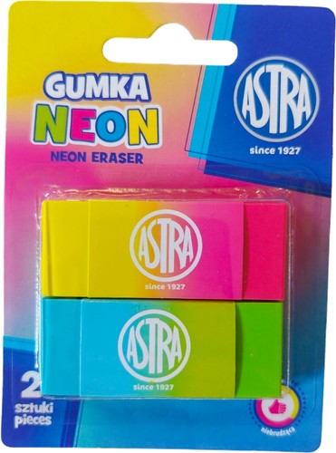 ASTRA ŠKOLNÁ GUMA, MÄKKÁ, DVOJFAREBNÁ, NEÓNOVÁ