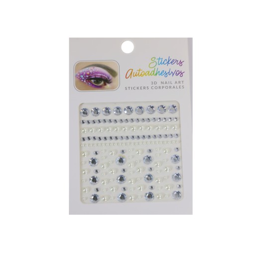 KRYŠTÁLOVÉ NÁLEPKY NA TVÁR kryštály PERLY DIAMANTY 3D OČI MAKEUP vlasy