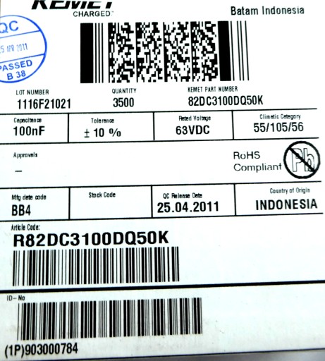 Fólia 100nF 0,1uF 10% 63V DC R82 50ks.