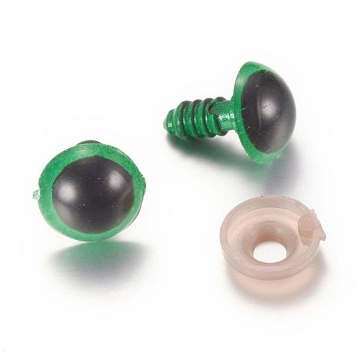 Bezpečnostné oči so závitom a svorkami na hračky Zelený plast 8 mm 20 párov