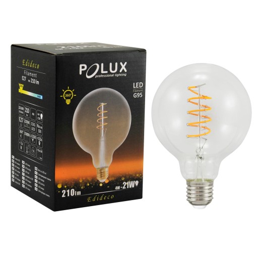 GLOB G95 E27 LED žiarovka 4W teplá 2200K 210lm priehľadná POLUX