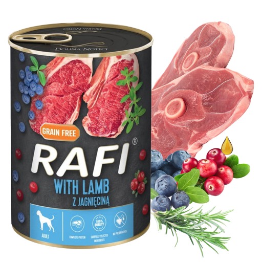 DOLINA NOTECI RAFI Vlhčené krmivo pre psov Jahňacie mäso 400g