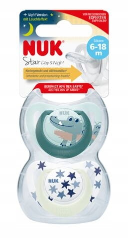 NUK SILIKÓNOVÉ SOATKY ANATOMICAL STAR NIGHT 6-18M 2KS + PUZDRO
