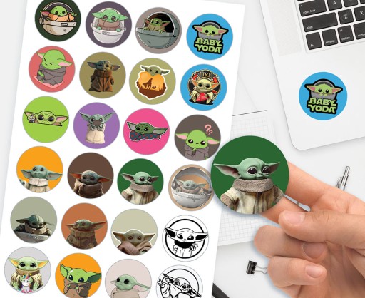 ZNAČKOVÉ NÁLEPKY BABY YODA GROGU SUPER KVALITA 24 KS