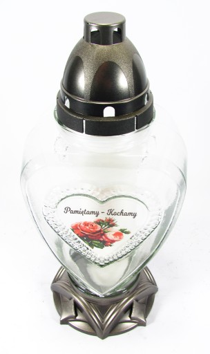 Sklenená srdcová sviečka s nápisom We love - Spomíname, veľký lampáš, 31 cm
