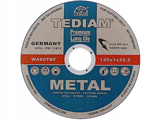 PREMIUM rezací kotúč na kov 125x1,0 Tediam METAL 125x1x22,2