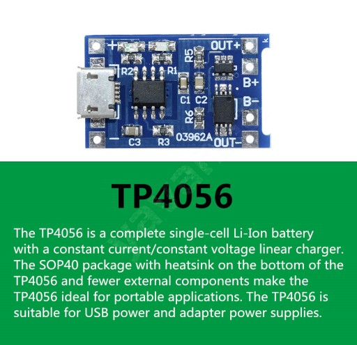 SUPER Nabíjačka pre TP4056 microUSB Li-Ion, chránená.