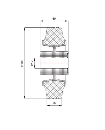 19T Plastové a gumené koliesko, priemer 100 mm, priemer 12 mm