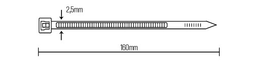 Sťahovací pásik, čierny, 100 ks. 2,5 x 160 mm
