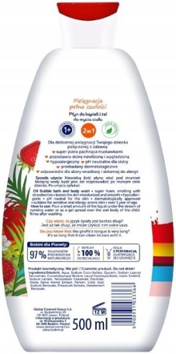 Global Bobini Fun Bath tekutý a telový gél na umývanie 500 ml Jahoda