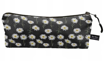 SCHOOL Taštička na ceruzku, čierna, potlač DAISIES, tuba pre dievčatko