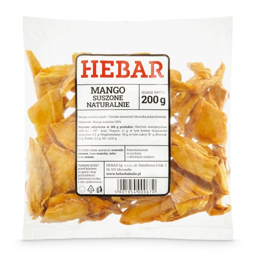 SUŠENÉ MANGO Plátky BEZ CUKRU 200 G HEBAR