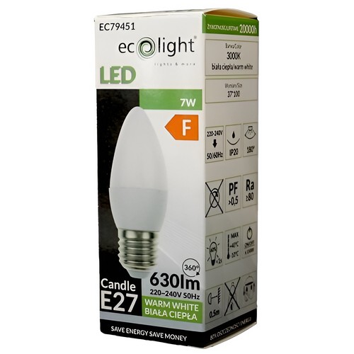 ŽIAROVKA LED ZDROJ SVIEČKA VEĽKÝ ZÁVIT E27 7W 3000K 630lm TEPLÉ EKO SV.