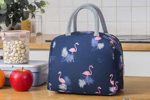 Termálna taška LUNCH BOX Pikniková izolovaná pre jedlo tmavomodré plameniaky