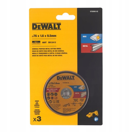 Kovový rezací kotúč 76x9,5mm 3 ks. DeWALT DT20592
