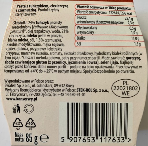 PREMIUM PASTA Z TUŇAKA S BLACKSUMPOM 85 G EVRAFISH