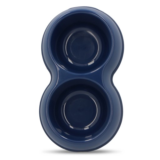 Dvojitá plastová miska pre psov a mačky L, 1,2L, tmavomodrá, 35x20cm,