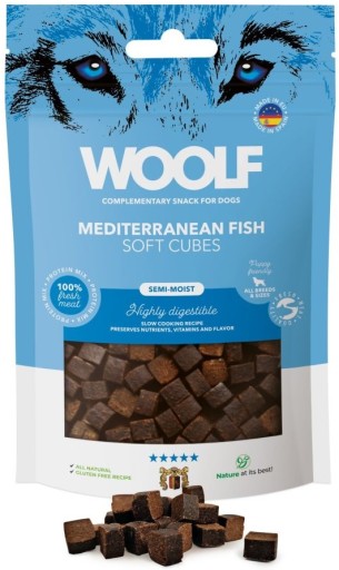 WOOLF Monoproteínové RYBIE kocky 100g Výcviková maškrta pre psov