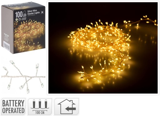 LED CLUSTER RRY LAMP reťaz, 1 m, na batérie, teplé biele svetlo