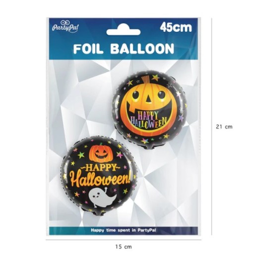 HALLOWEENSKÝ FÓLIOVÝ BALÓN, okrúhly, ČIERNA, TEKVICA HAPPY, DUCH, NÁVOD, 45 cm