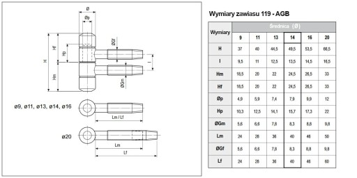 Záves skrutkovací čap 14x50mm Oceľ strieborná