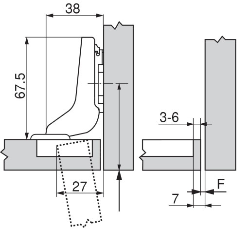 Zadlabací záves BLUM 71M2750 + vodítko