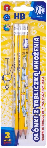 ASTRA trojuholníkové grafitové ceruzky s HB gumou a násobilkou, 3 ks.