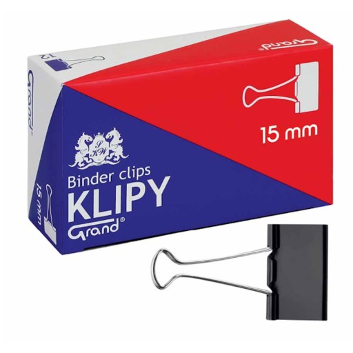 Kancelárske klipy GRAND 15mm čierne 12ks XS