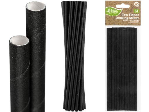 Papierové Black TUBES Eco slamky na pitie 12 kusov 19,7 cm BIO EKOLOGICKÉ