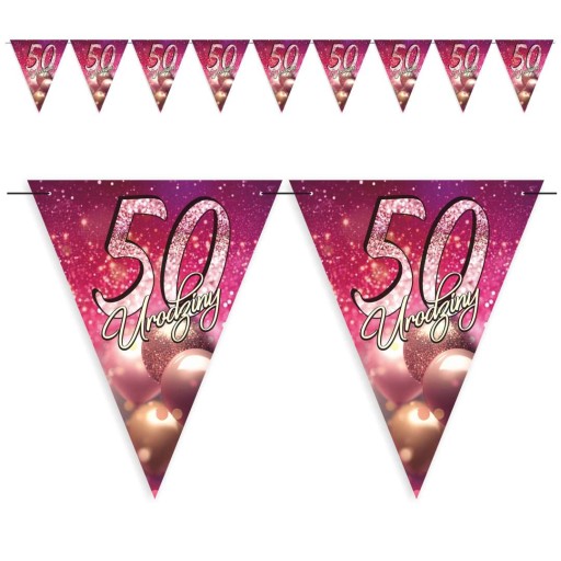 VLAJKA BANNER číslica 50th BIRTHDAY PRINT ružové trblietky