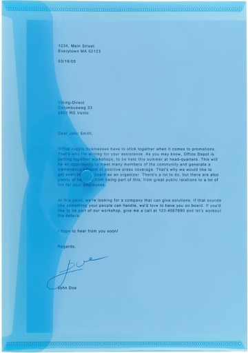 Zložka na obálky A4 so zapínaním na patent, priehľadná modrá, Office Depot