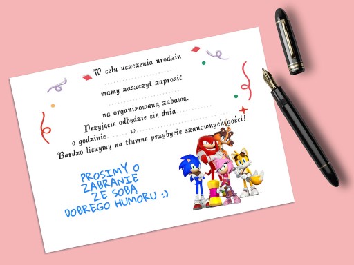 POZVÁNKA SONIC RÝCHLE JEŽKO NA NARODENINY DIEŤAŤA + OBÁLKA ZDARMA
