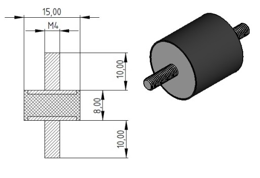VIBROIZOLATOR A 15x8 M4 Tlmič, gumový vankúš