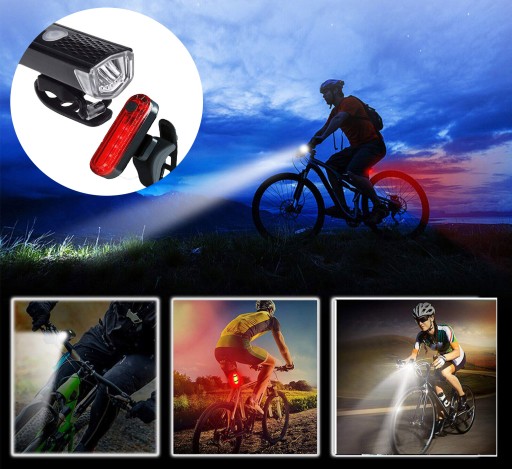 SET LED BICYKLOVÝCH SVETLÁ PREDNÝCH A ZADNÝCH NA BICYKEL + USB BICYKLE SVETLÁ