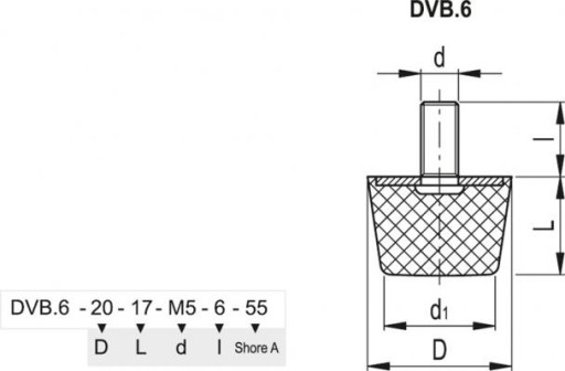 Vibračný izolátor DVB.6-38-35-M8-10-40 - kolík so závitom