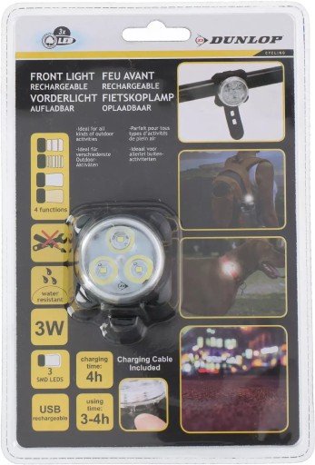 Predné LED svetlo na bicykel na predné riadidlá, dobíjacie USB DUNLOP